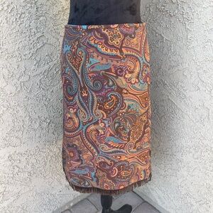 Paisley Fringe Midi Skirt